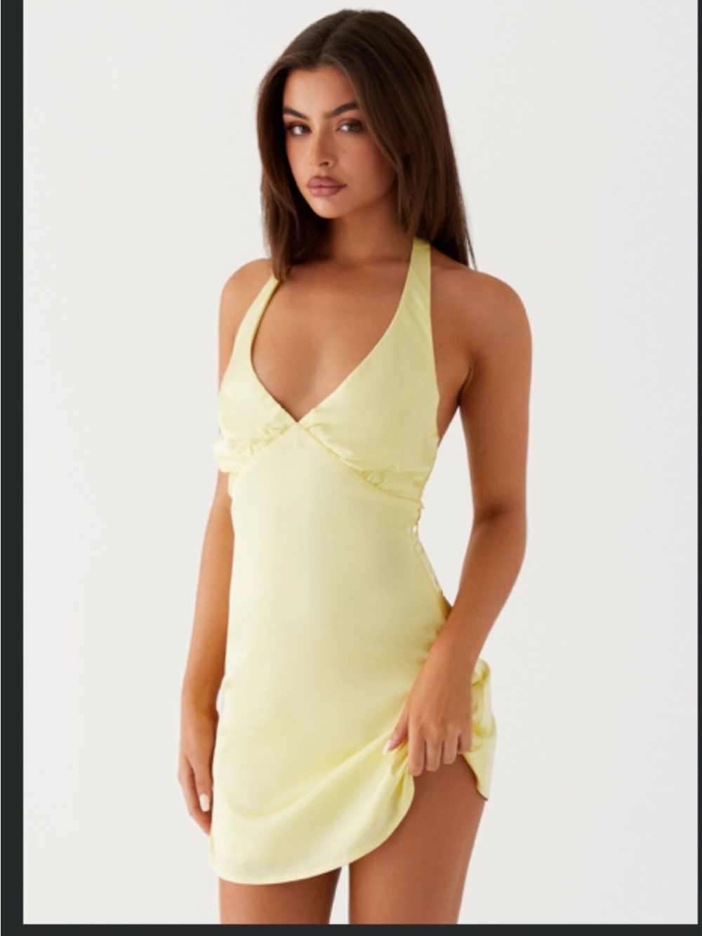 Peppermayo Pale Yellow Satin Halter Slip Dress